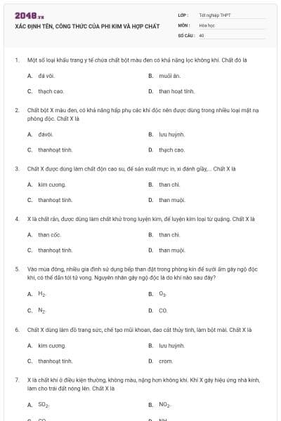 XÁC ĐỊNH TÊN, CÔNG THỨC CỦA PHI KIM VÀ HỢP CHẤT