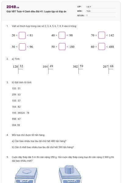 Giải VBT Toán 4 Cánh diều Bài 41: Luyện tập có đáp án