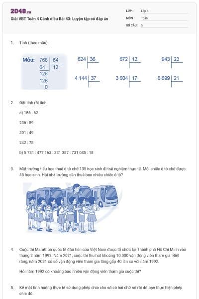 Giải VBT Toán 4 Cánh diều Bài 43: Luyện tập có đáp án