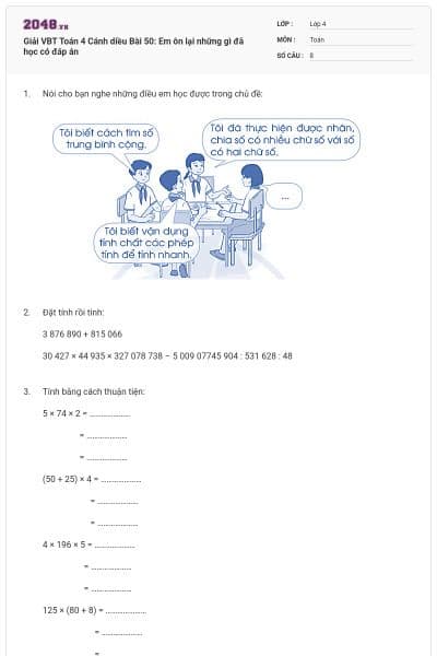 Giải VBT Toán 4 Cánh diều Bài 50: Em ôn lại những gì đã học có đáp án