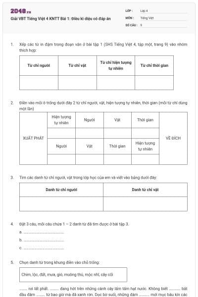 Giải VBT Tiếng Việt 4 KNTT Bài 1: Điều kì diệu có đáp án