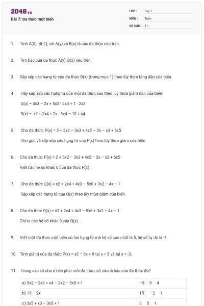 Bài 7: Đa thức một biến