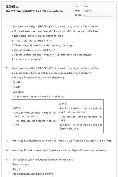 Giải VBT Tiếng Việt 4 KNTT Bài 2: Thi nhạc có đáp án