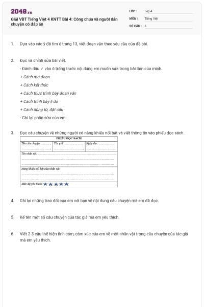 Giải VBT Tiếng Việt 4 KNTT Bài 4: Công chúa và người dẫn chuyện có đáp án