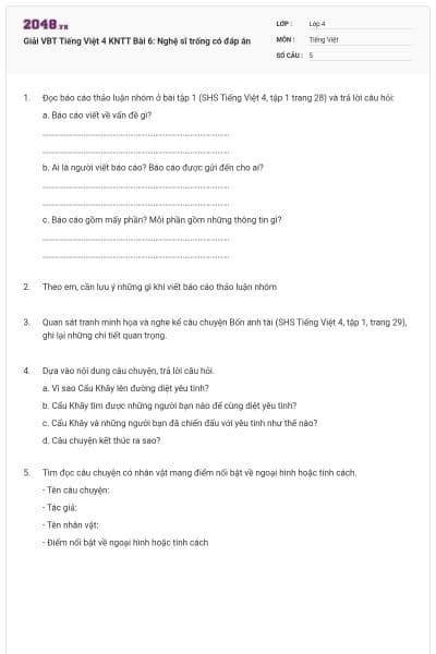 Giải VBT Tiếng Việt 4 KNTT Bài 6: Nghệ sĩ trống có đáp án