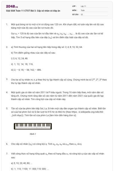 Giải SGK Toán 11 CTST  Bài 3. Cấp số nhân có đáp án