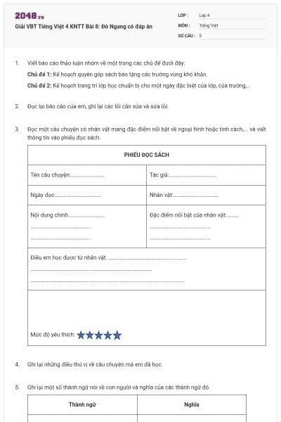 Giải VBT Tiếng Việt 4 KNTT Bài 8: Đò Ngang có đáp án