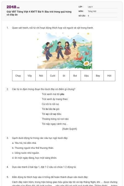 Giải VBT Tiếng Việt 4 KNTT Bài 9: Bầu trời trong quả trứng có đáp án