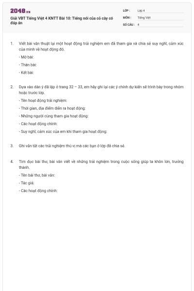 Giải VBT Tiếng Việt 4 KNTT Bài 10: Tiếng nói của cỏ cây có đáp án