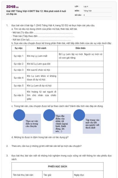 Giải VBT Tiếng Việt 4 KNTT Bài 12: Nhà phát minh 6 tuổi có đáp án