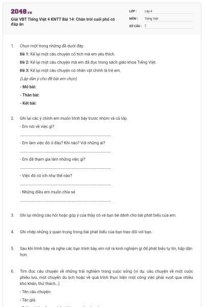 Giải VBT Tiếng Việt 4 KNTT Bài 14: Chân trời cuối phố có đáp án