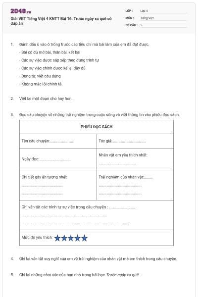 Giải VBT Tiếng Việt 4 KNTT Bài 16: Trước ngày xa quê có đáp án