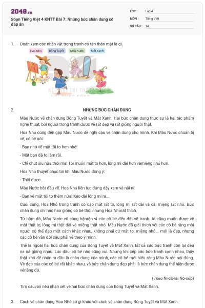 Soạn Tiếng Việt 4 KNTT Bài 7: Những bức chân dung có đáp án