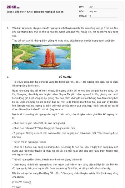 Soạn Tiếng Việt 4 KNTT Bài 8: Đò ngang có đáp án