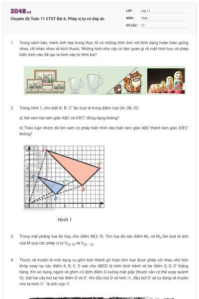 Chuyên đề Toán 11 CTST Bài 6. Phép vị tự có đáp án