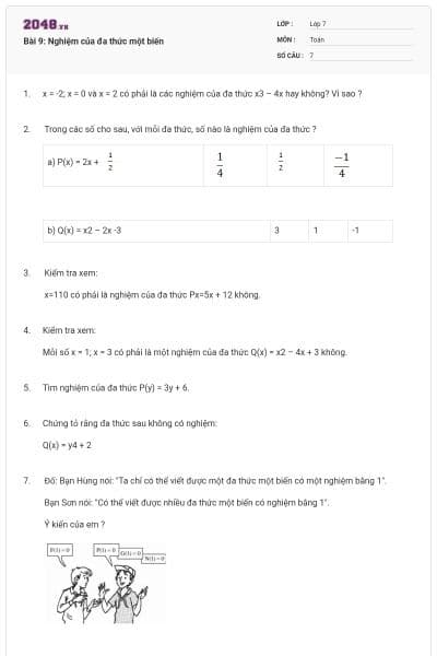 Bài 9: Nghiệm của đa thức một biến