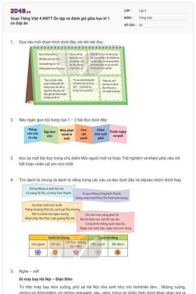 Soạn Tiếng Việt 4 KNTT Ôn tập và đánh giá giữa học kì 1 có đáp án
