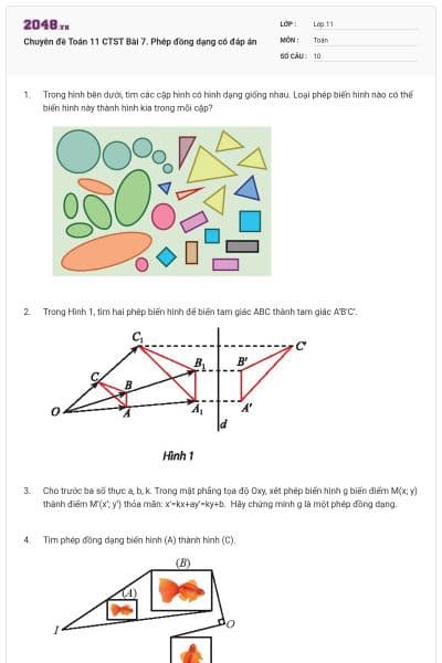 Chuyên đề Toán 11 CTST Bài 7. Phép đồng dạng có đáp án