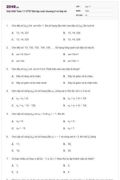 Giải SGK Toán 11 CTST  Bài tập cuối chương II có đáp án