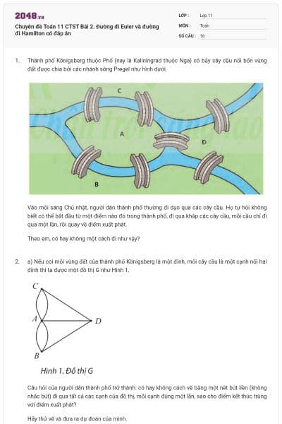Chuyên đề Toán 11 CTST Bài 2. Đường đi Euler và đường đi Hamilton có đáp án