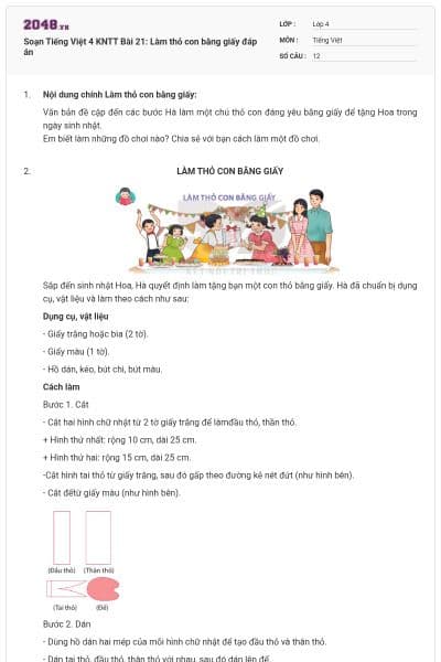 Soạn Tiếng Việt 4 KNTT Bài 21: Làm thỏ con bằng giấy đáp án