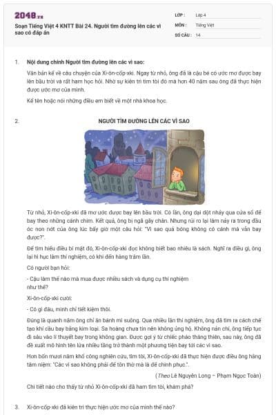 Soạn Tiếng Việt 4 KNTT Bài 24. Người tìm đường lên các vì sao có đáp án