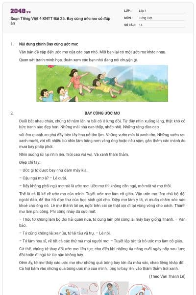 Soạn Tiếng Việt 4 KNTT Bài 25. Bay cùng ước mơ có đáp án