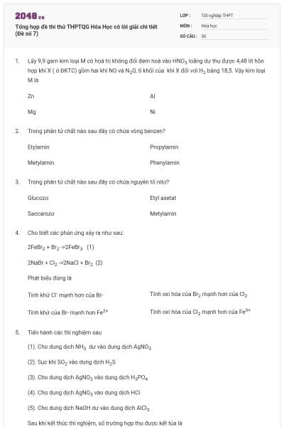 Tổng hợp đề thi thử THPTQG Hóa Học có lời giải chi tiết (Đề số 7)