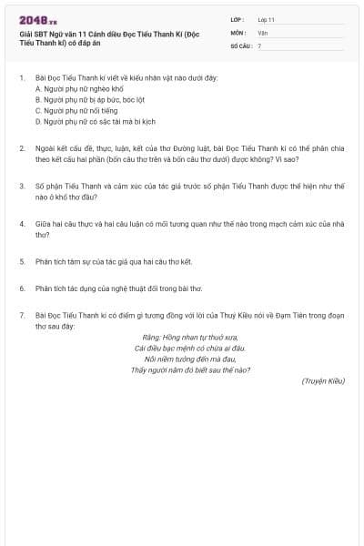 Giải SBT Ngữ văn 11 Cánh diều Đọc Tiểu Thanh Kí (Độc Tiểu Thanh kí) có đáp án