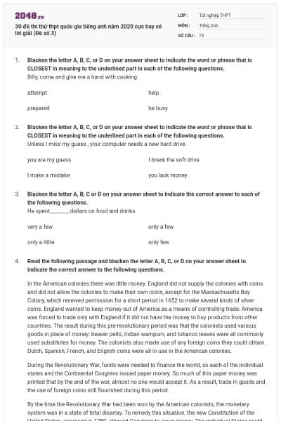 30 đề thi thử thpt quốc gia tiếng anh năm 2020 cực hay có lời giải (Đề số 3)