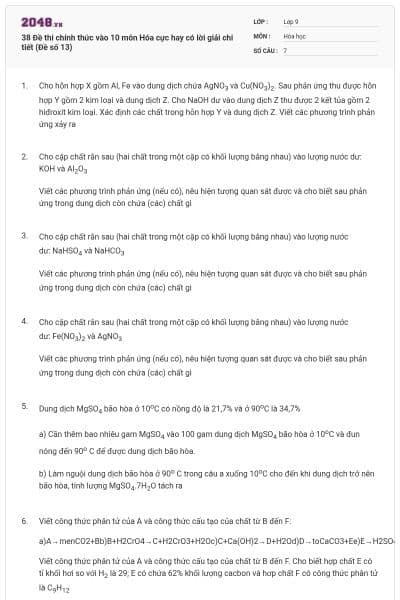 38 Đề thi chính thức vào 10 môn Hóa cực hay có lời giải chi tiết (Đề số 13)
