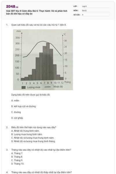 Giải SBT Địa 8 Cánh diều Bài 6: Thực hành: Vẽ và phân tích bản đồ khí hậu có đáp án