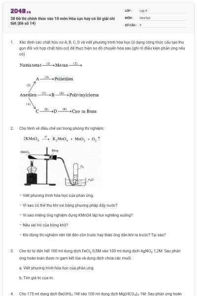 38 Đề thi chính thức vào 10 môn Hóa cực hay có lời giải chi tiết (Đề số 14)