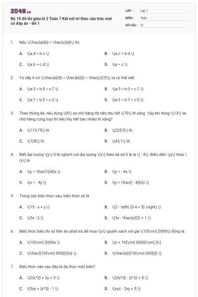 Bộ 10 đề thi giữa kì 2 Toán 7 Kết nối tri thức cấu trúc mới có đáp án - Đề 1