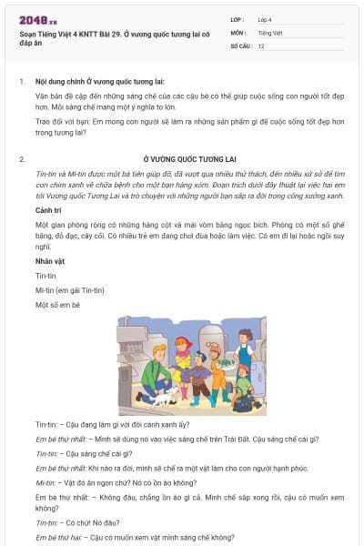 Soạn Tiếng Việt 4 KNTT Bài 29. Ở vương quốc tương lai có đáp án