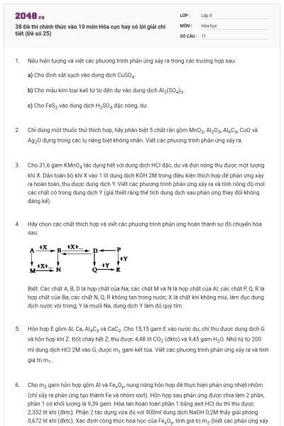 38 Đề thi chính thức vào 10 môn Hóa cực hay có lời giải chi tiết (Đề số 25)