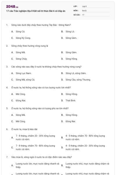 17 câu Trắc nghiệm Địa 8 Kết nối tri thức Bài 6 có đáp án