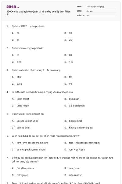 1300+ câu trắc nghiệm Quản trị hệ thống có đáp án - Phần 2