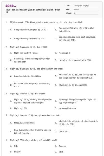 1300+ câu trắc nghiệm Quản trị hệ thống có đáp án - Phần 11