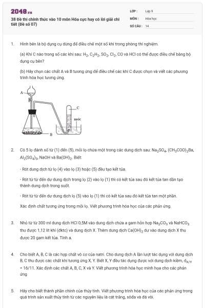 38 Đề thi chính thức vào 10 môn Hóa cực hay có lời giải chi tiết (Đề số 07)