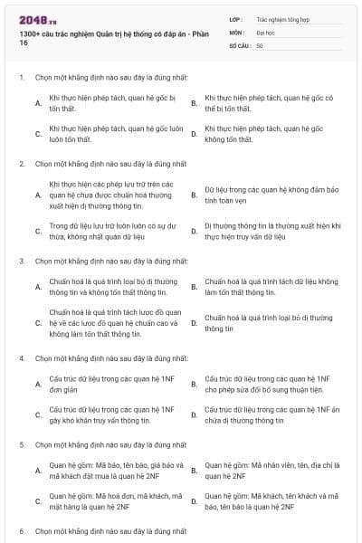 1300+ câu trắc nghiệm Quản trị hệ thống có đáp án - Phần 16