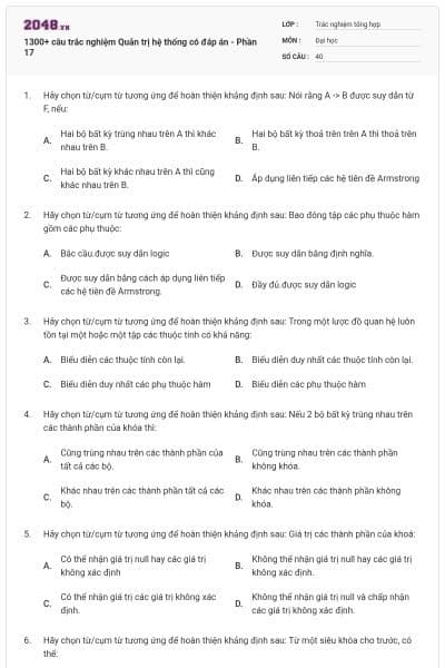 1300+ câu trắc nghiệm Quản trị hệ thống có đáp án - Phần 17