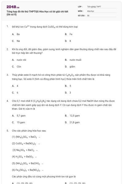 Tổng hợp đề thi thử THPTQG Hóa Học có lời giải chi tiết (Đề số 8)