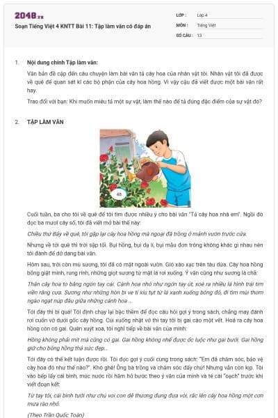 Soạn Tiếng Việt 4 KNTT Bài 11: Tập làm văn có đáp án