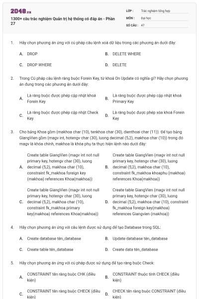 1300+ câu trắc nghiệm Quản trị hệ thống có đáp án - Phần 27