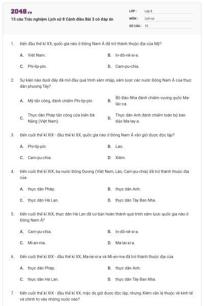 15 câu Trắc nghiệm Lịch sử 8 Cánh diều Bài 3 có đáp án