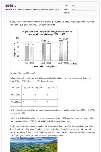 Đề cuối kì 2 Toán 8 Cánh diều cấu trúc mới có đáp án- Đề 7