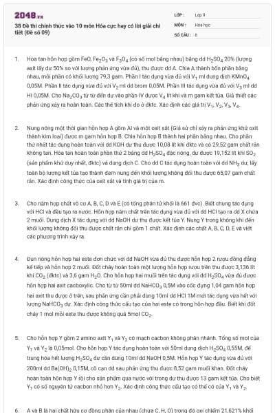 38 Đề thi chính thức vào 10 môn Hóa cực hay có lời giải chi tiết (Đề số 09)