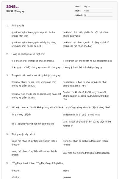 Bài 39: Phóng xạ
