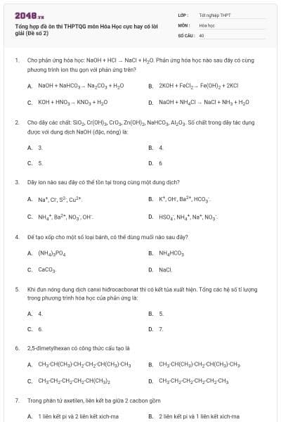 Tổng hợp đề ôn thi THPTQG môn Hóa Học cực hay có lời giải (Đề số 2)